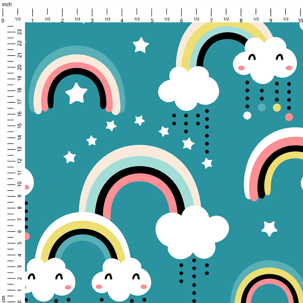 Cute Rainbow Teal Fabric