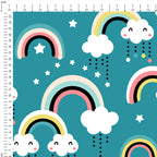 Cute Rainbow Teal Fabric