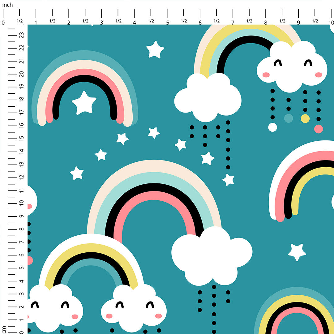 Cute Rainbow Teal Fabric