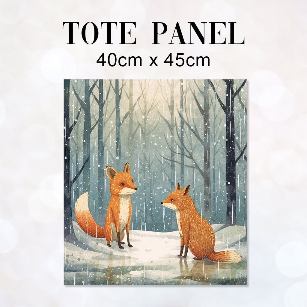 TOTE Cute Winter Foxes Fabric Bag Panel