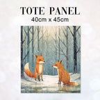 TOTE Cute Winter Foxes Fabric Bag Panel