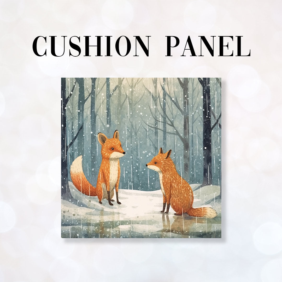 CUSHION Fabric Panel Cute Winter Foxes CP-1247