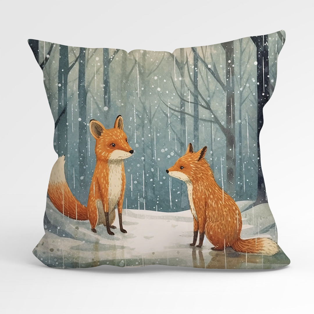 CUSHION Fabric Panel Cute Winter Foxes CP-1247