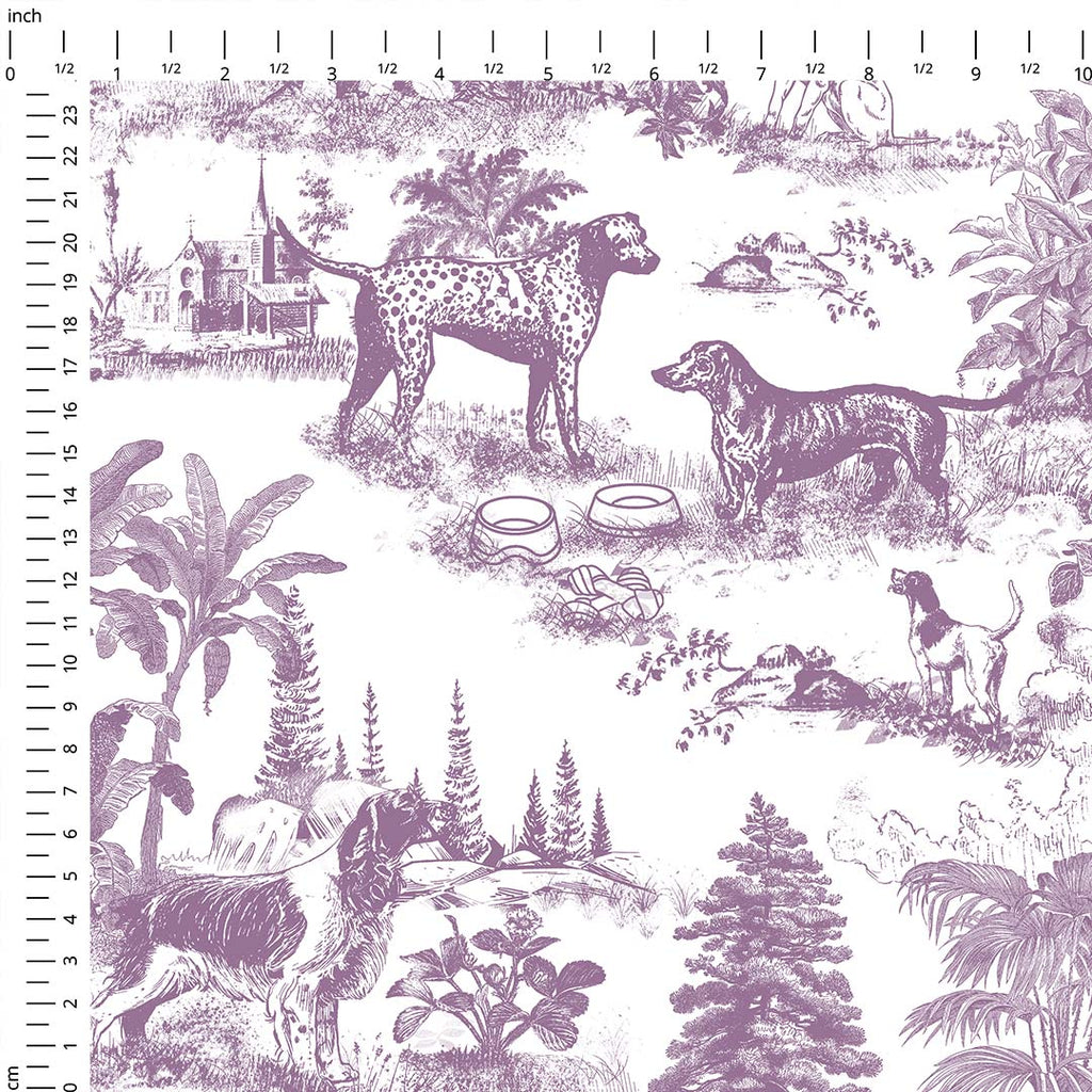Dogs Heather Toile De Jouy Fabric