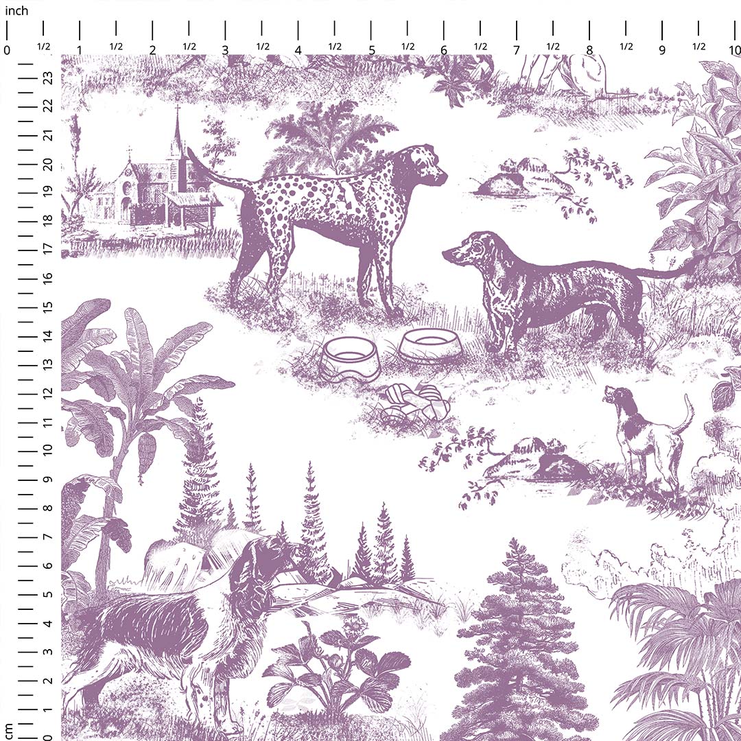 Dogs Heather Toile De Jouy Fabric