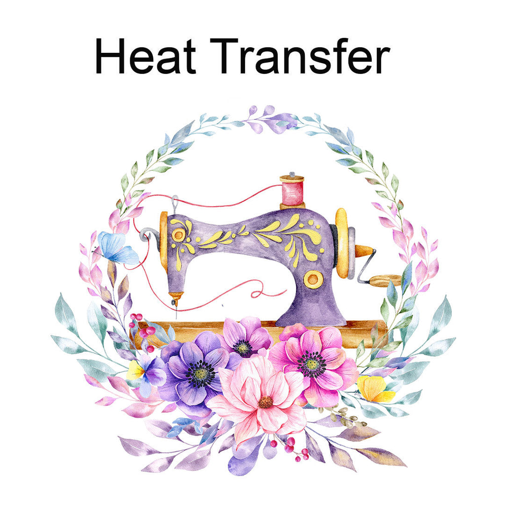 Sewing Machine Floral Wreath Iron on Fabric Heat Transfer DTF-353