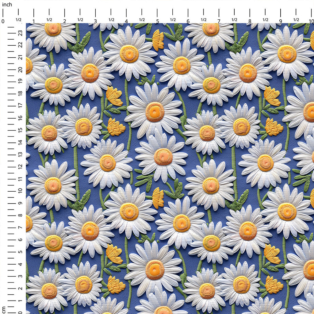 Daisy Blue Embroidery Fabric