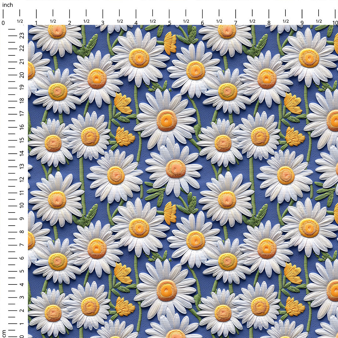 Daisy Blue Embroidery Fabric