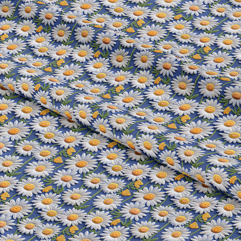 Daisy Blue Embroidery Fabric