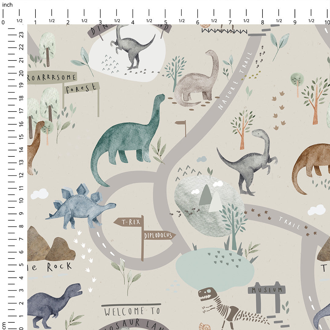 Dino Land Grey Fabric