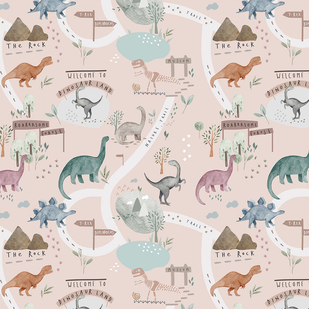 Dino Land Pink Fabric
