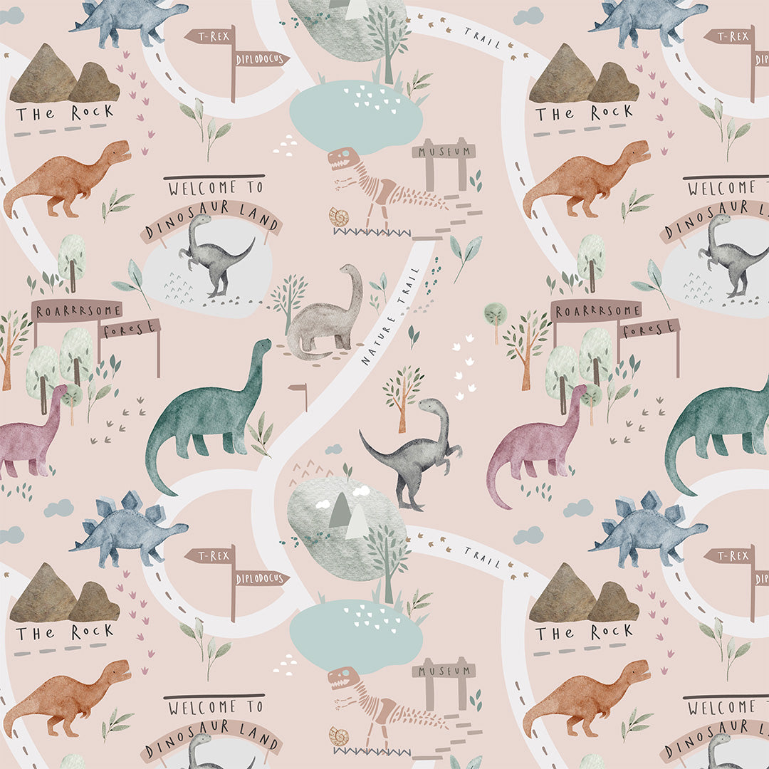 Dino Land Pink Fabric
