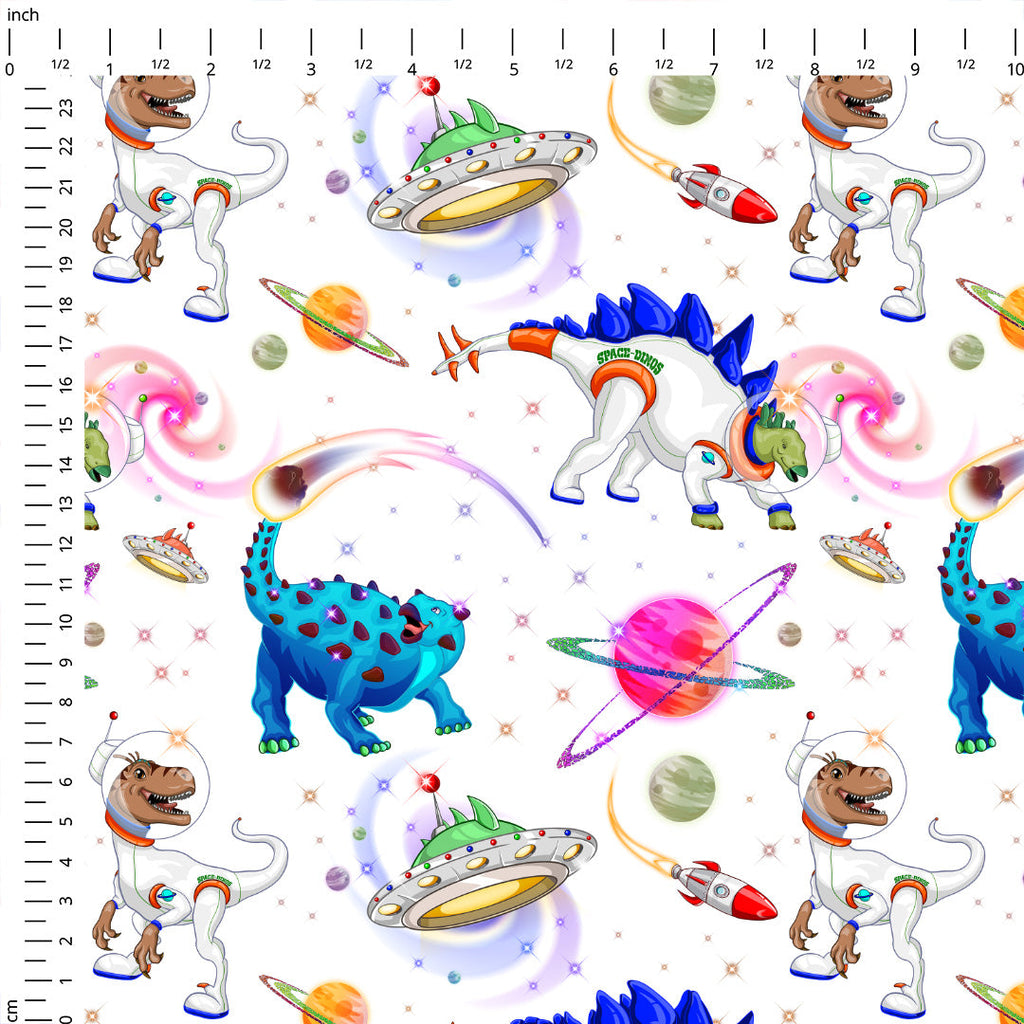 Dino Universe White Fabric