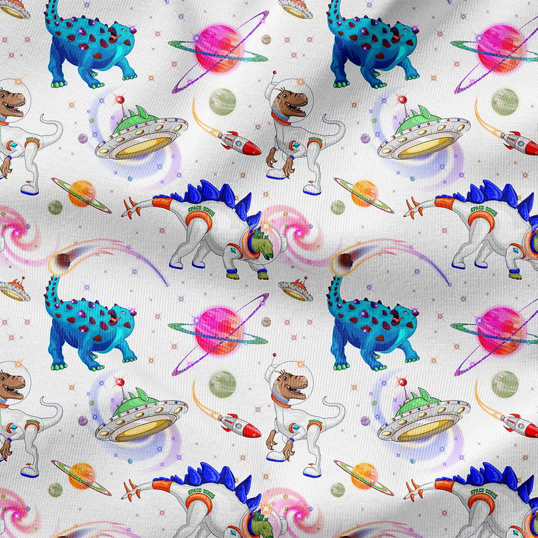 Dino Universe White Fabric