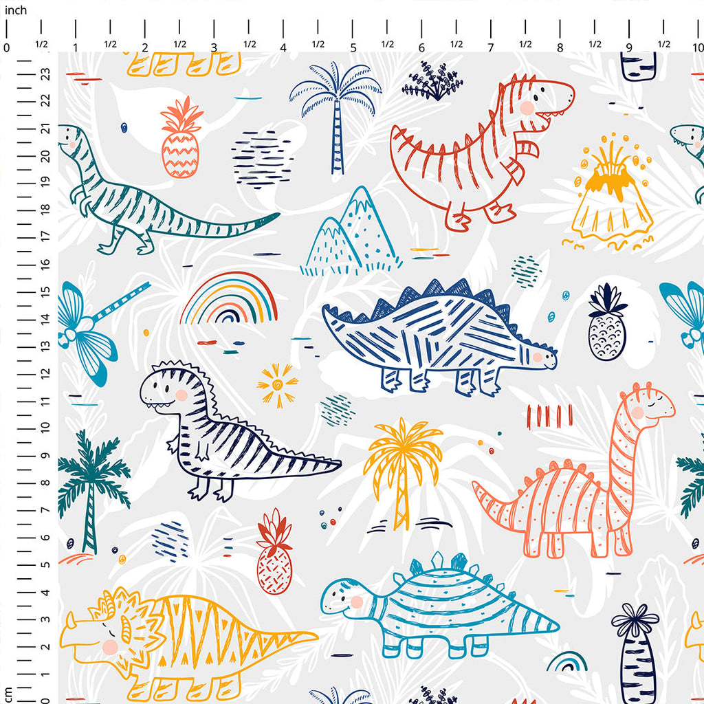 Dinosaurs Grey Fabric