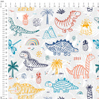 Dinosaurs Grey Fabric