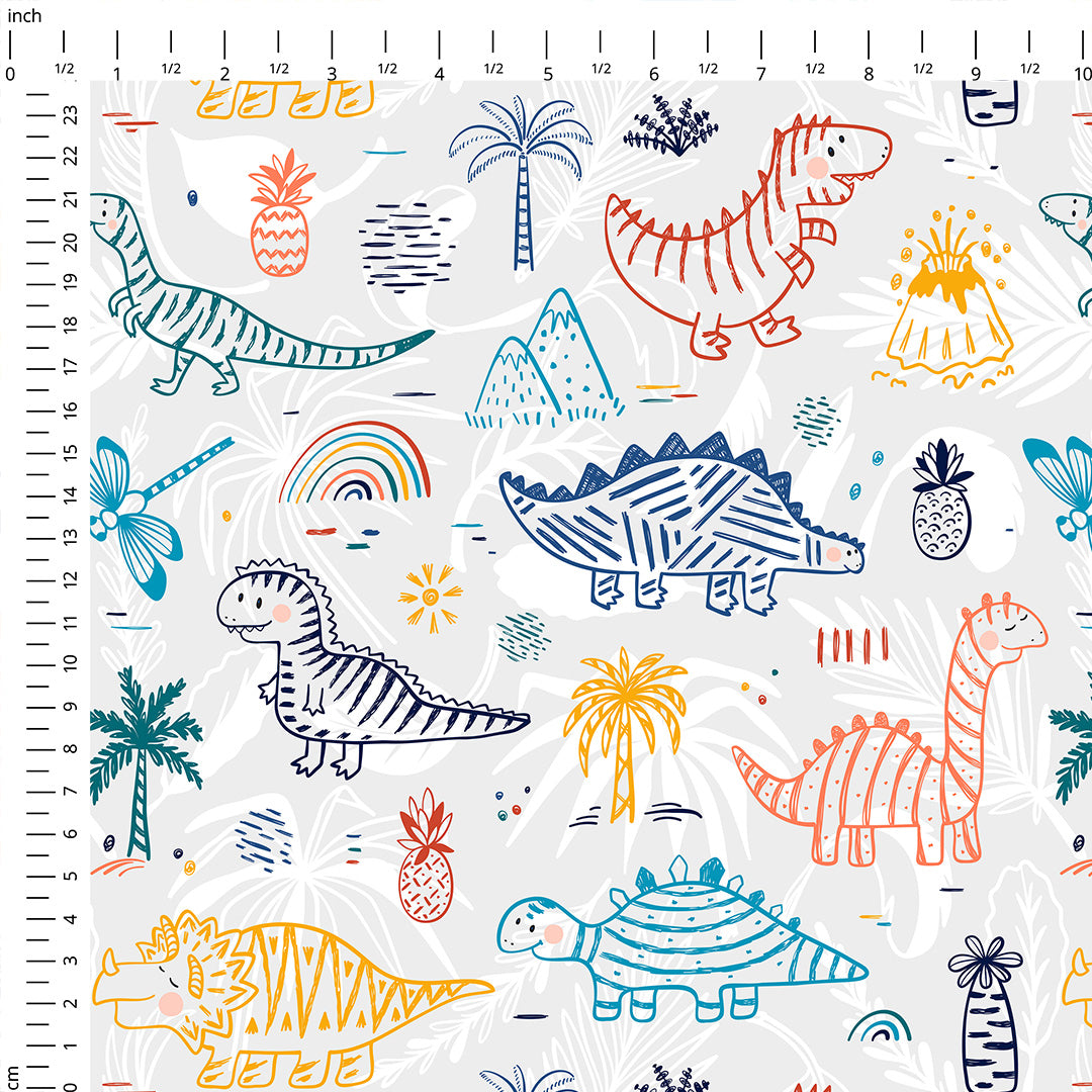 Dinosaurs Grey Fabric
