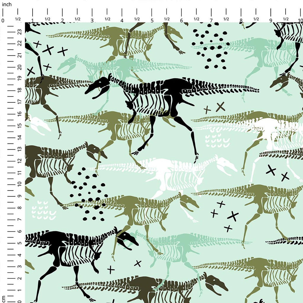 Dinosaur Bones Mint Fabric