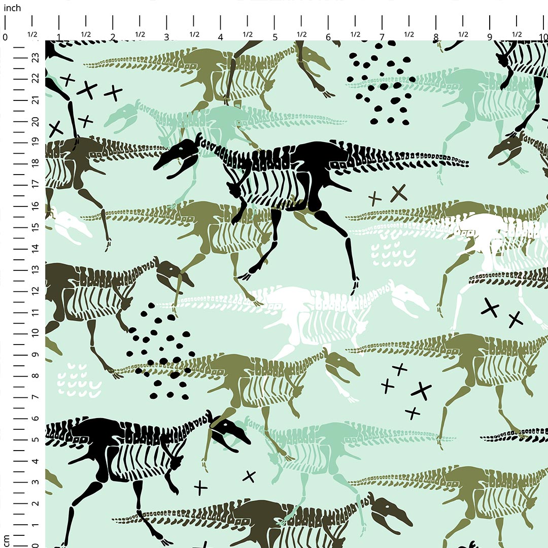 Dinosaur Bones Mint Fabric