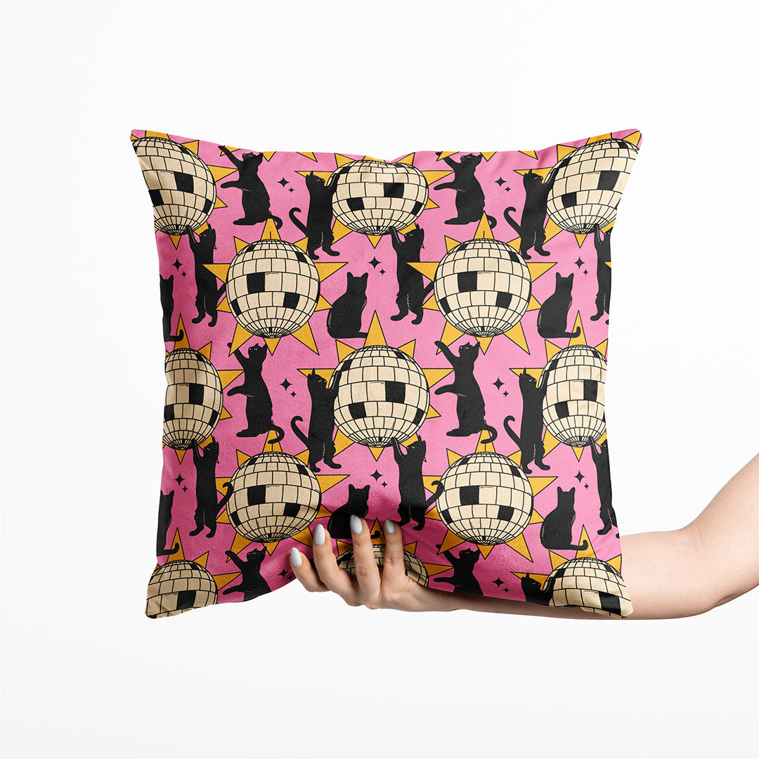 Disco Ball Cat Pink Fabric