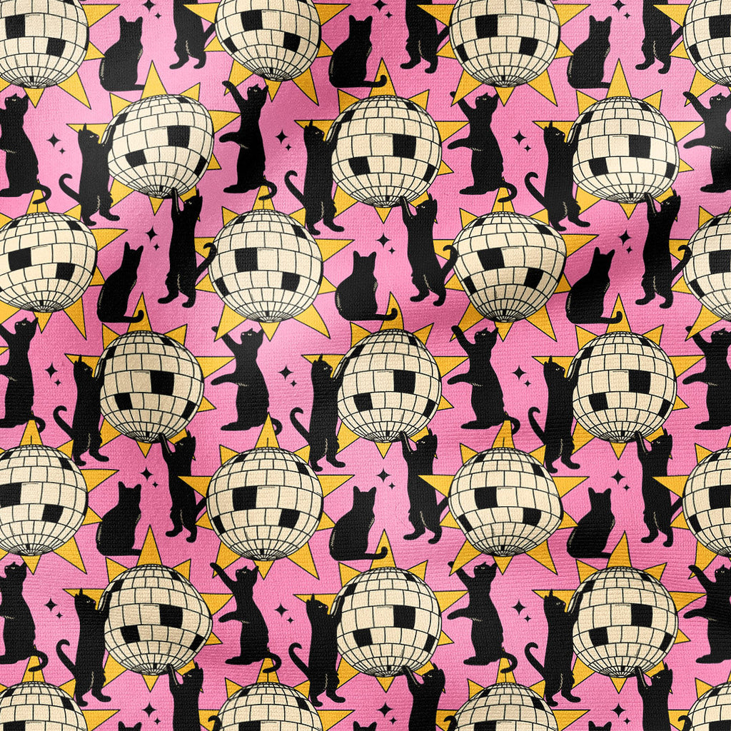 Disco Ball Cat Pink Fabric