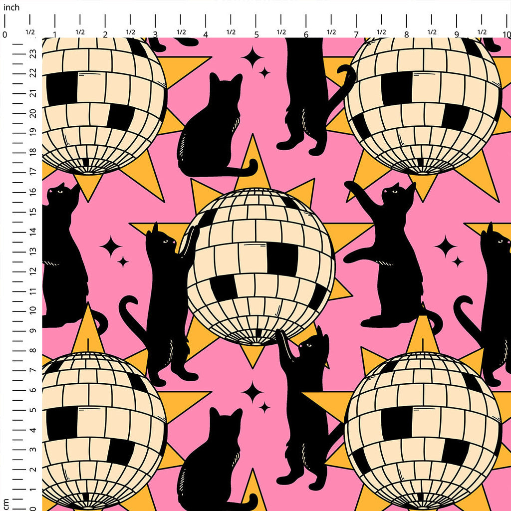 Disco Ball Cat Pink Fabric