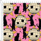 Disco Ball Cat Pink Fabric
