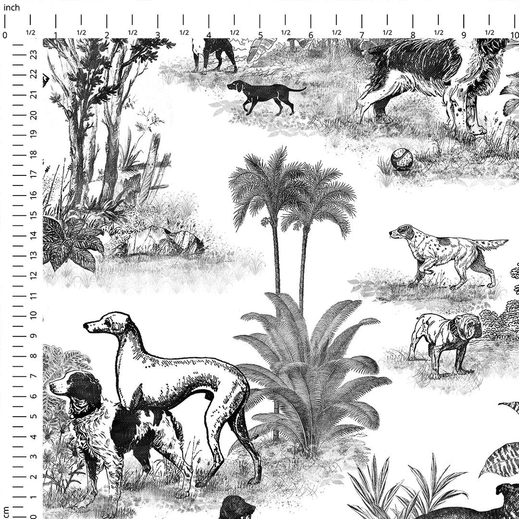 Dogs Black Toile De Jouy Fabric