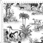 Dogs Black Toile De Jouy Fabric