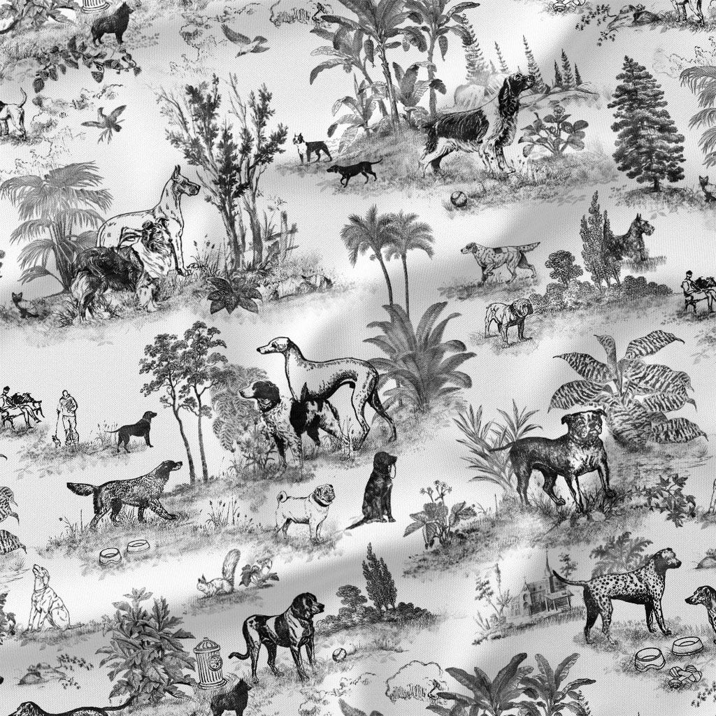 Dogs Black Toile De Jouy Fabric