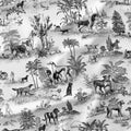Dogs Black Toile De Jouy Fabric