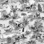 Dogs Black Toile De Jouy Fabric