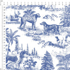 Dogs Blue Toile De Jouy Fabric