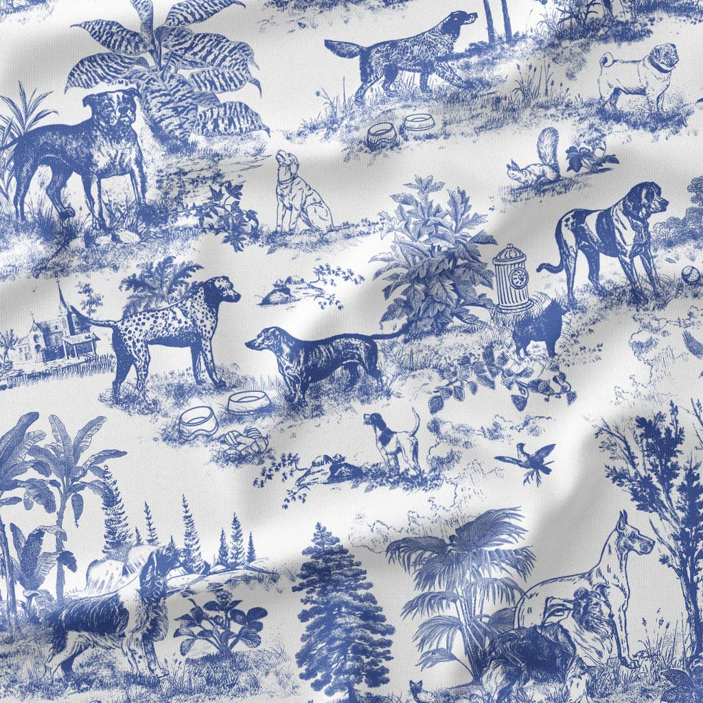 Dogs Blue Toile De Jouy Fabric