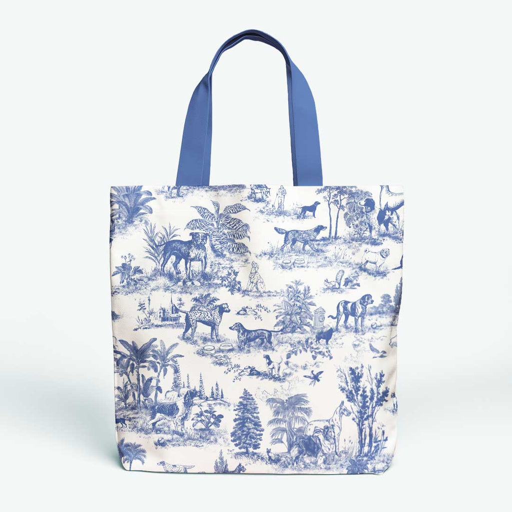 Dogs Blue Toile De Jouy Fabric
