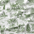 Dogs Green Toile De Jouy Fabric