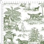 Dogs Green Toile De Jouy Fabric