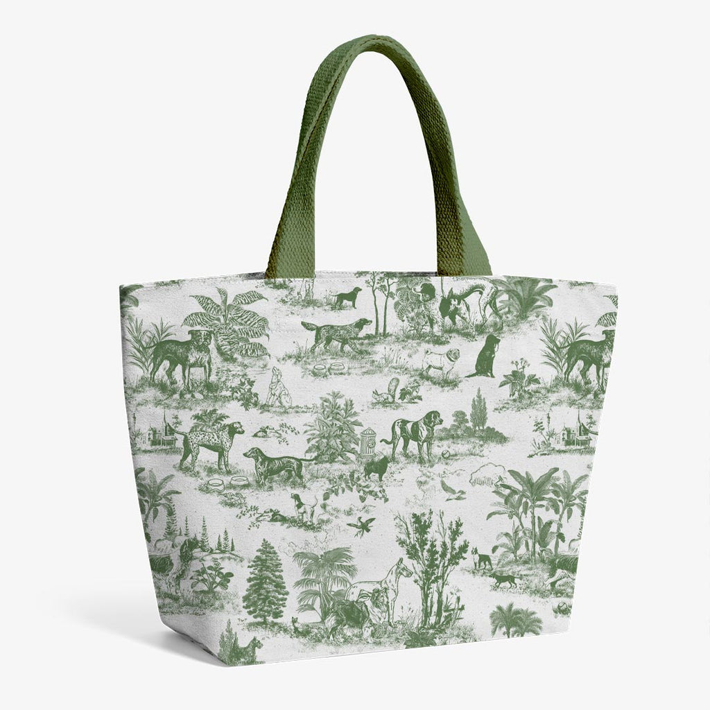 Dogs Green Toile De Jouy Fabric