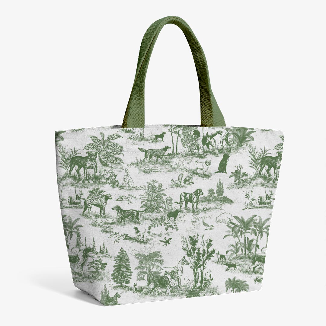 Dogs Green Toile De Jouy Fabric