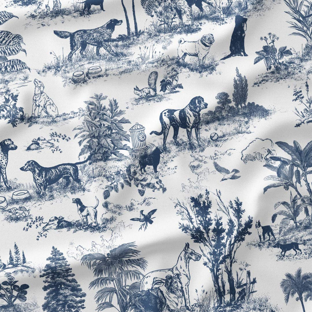 Dogs Navy Toile De Jouy Fabric