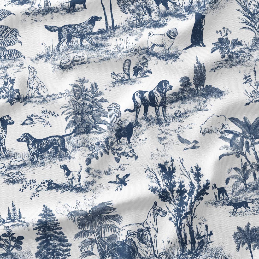 Dogs Navy Toile De Jouy Fabric