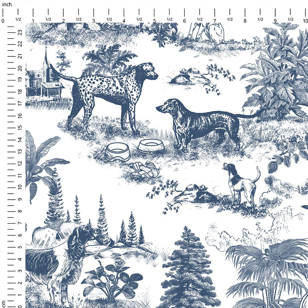 Dogs Navy Toile De Jouy Fabric