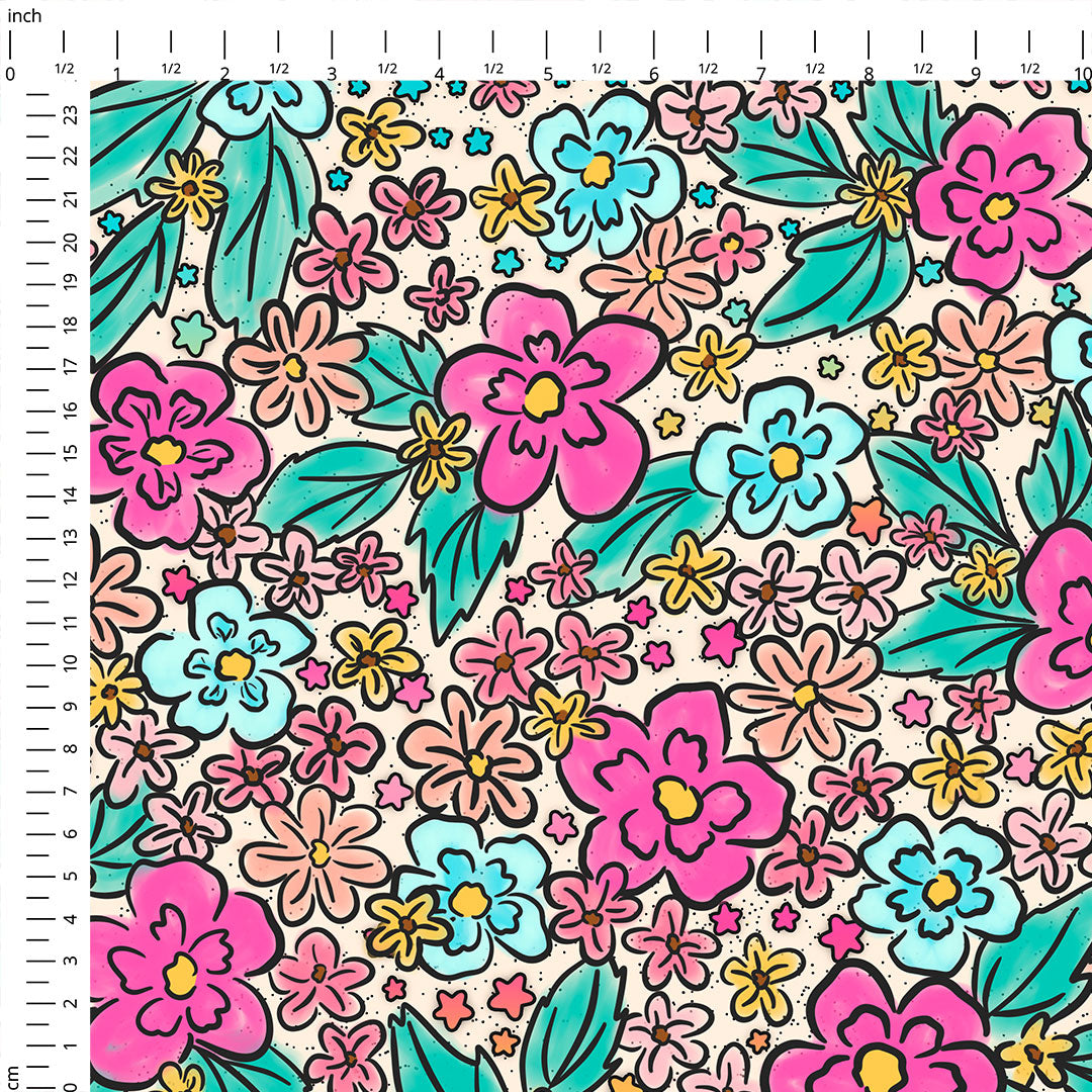 Doodle Flowers Cream Fabric