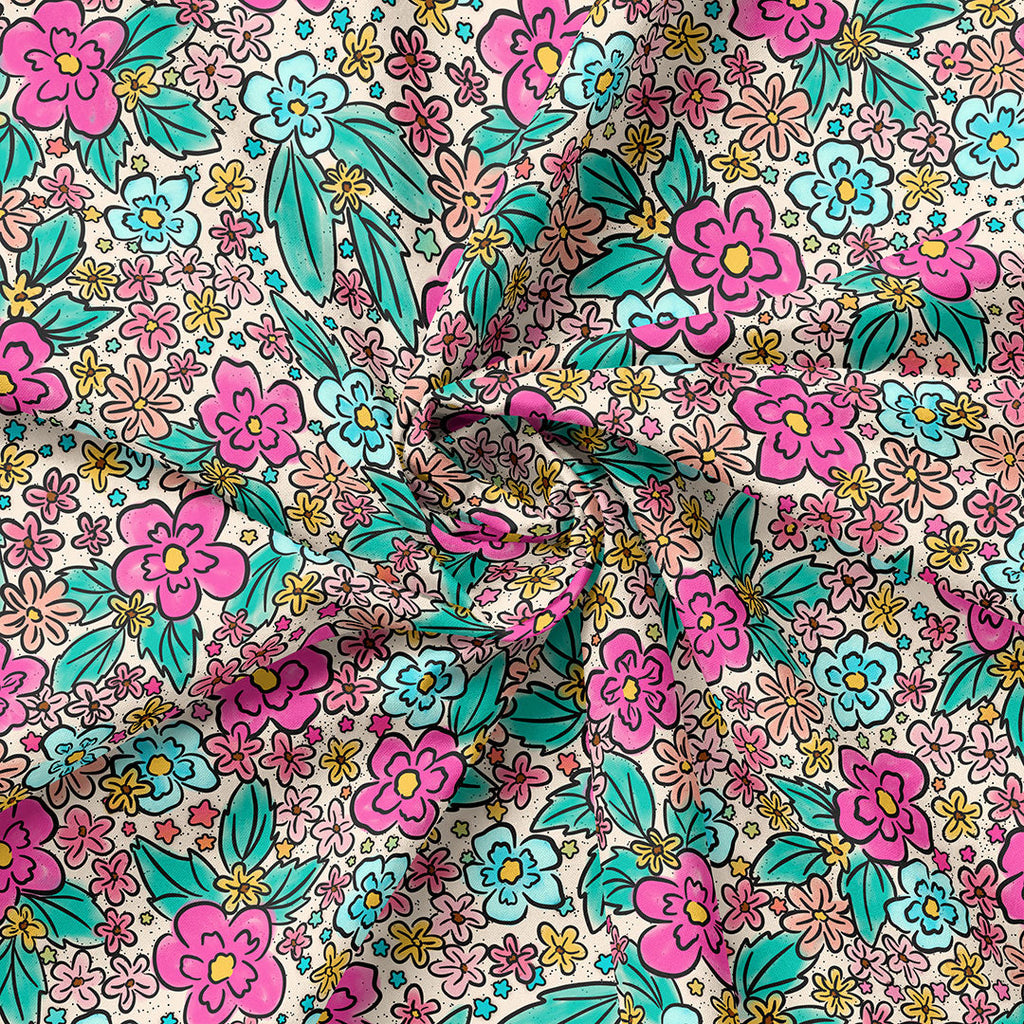 Doodle Flowers Cream Fabric