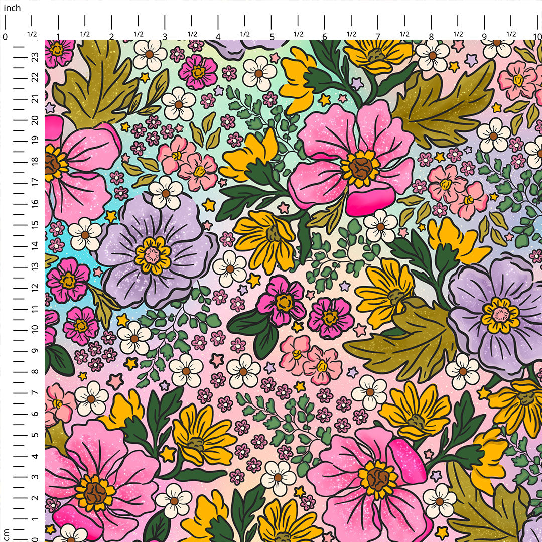 Doodle Flowers Ombre Fabric