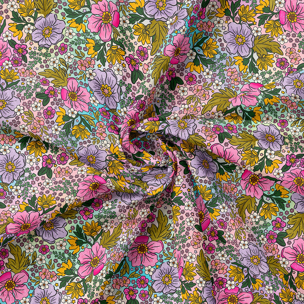 Doodle Flowers Ombre Fabric