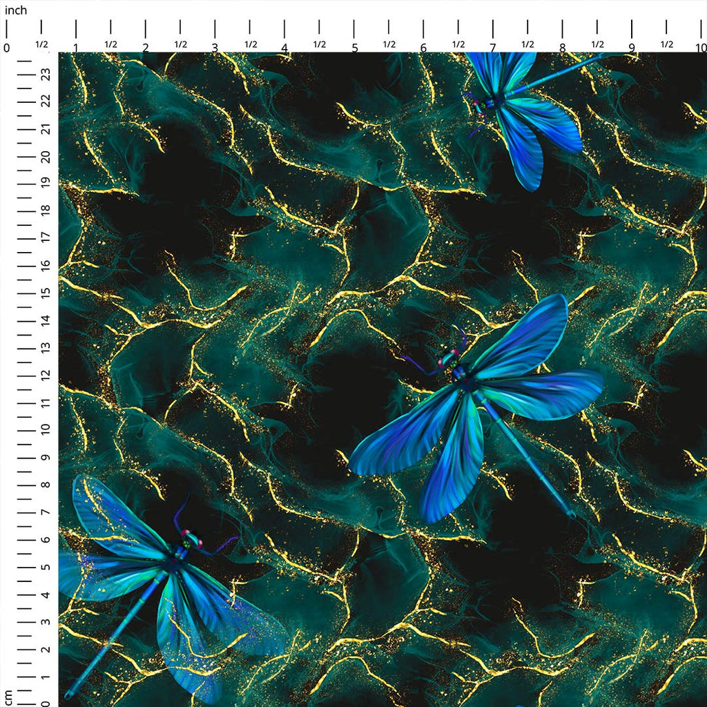 Dragonflies Gold Leaf Fabric