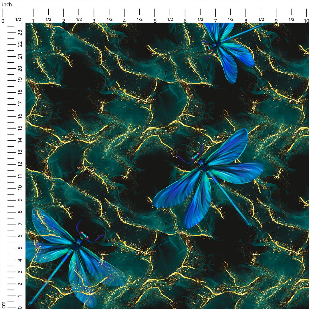 Dragonflies Gold Leaf Fabric