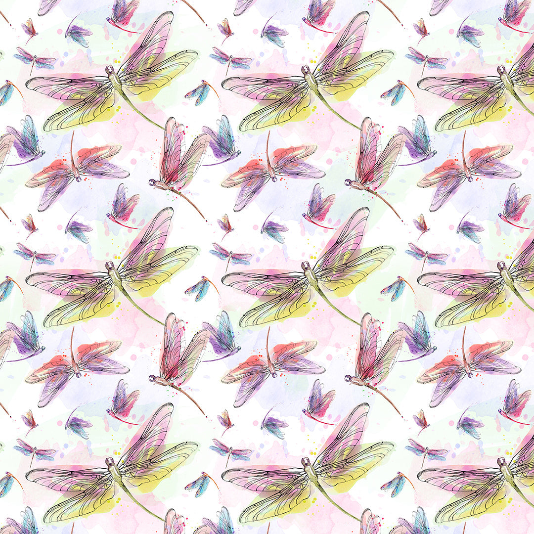 Dragonflies White Fabric