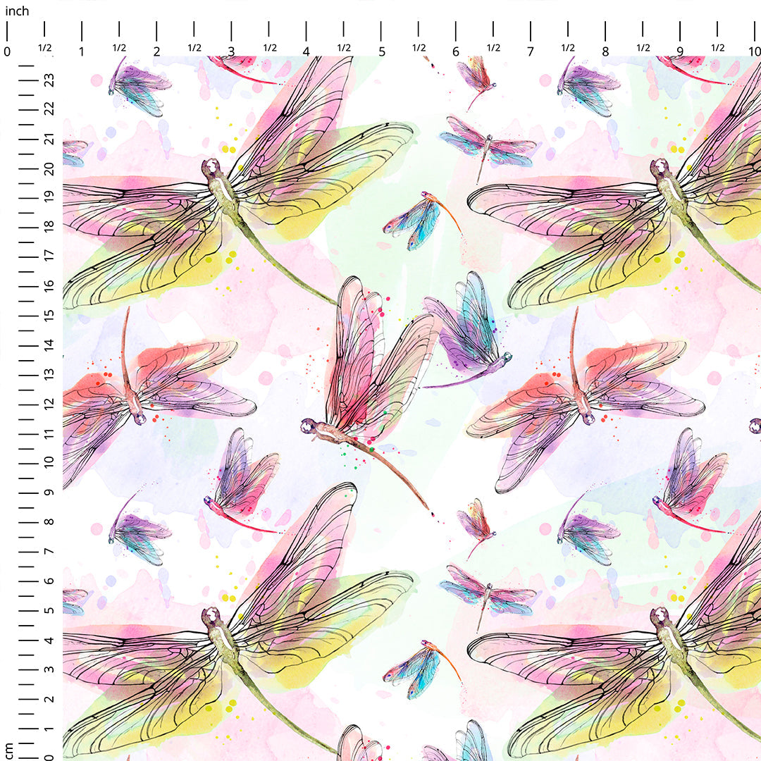 Dragonflies White Fabric